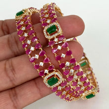 Set of 2 Ruby Emerald Gold Diamond Bangles(2 PC)/CZ Bangles/Indian Bangles/CZ stone bangles/Indian wedding/bridal jewelry/Gold bangles