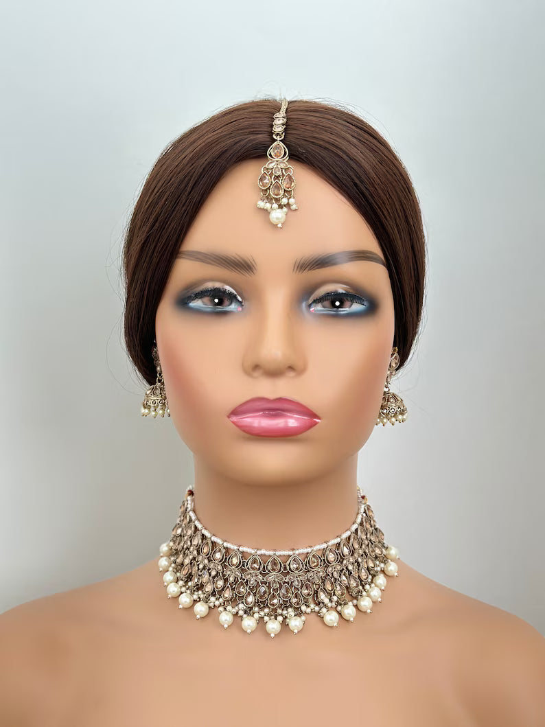 White Antique Polki Kundan Necklace, Kundan Choker, Indian jewelry, Pakistani necklace, punjabi necklace, bridal, indian wedding
