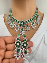 Emerald CZ diamond necklace, American Diamond wedding necklace, Cz jewelry, Indian, Pakistani, Punjabi wedding jewelry, Bridal necklace