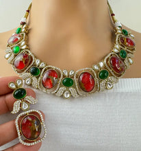 Ruby Red Victorian Moissanite polki CZ Necklace, Sabyasachi Necklace, Statement Necklace, Semi Precious Necklace, Designer,Indian Pakistani