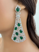Green Long Cocktail CZ Diamond Earring, American Diamond earrings/Indian Jewelry/Pakistani Jewelry,CZ earrings/AD earrings/Gift for her