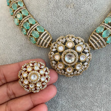 Mint Victorian Moissanite polki Cz diamond Necklace, Indian Bridal Jewelry, Bollywood Sabyasachi Designer necklace, Pakistani Wedding