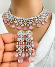 Pink Silver American Diamond necklace/Diamond/CZ Stones Necklace Set/Elegant/Unique Jewelry/Indian/Pakistani/Bollywood/Indian Wedding/Bridal