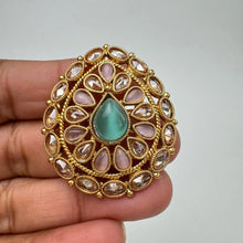 Large Gold plated Polki Ring/Adjustable Ring/Indian Ring/ Pakistani/ Indian Jewelry/Bollywood Jewelry/Indian Wedding jewelry