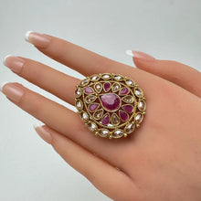 Large Gold plated Polki Ring/Adjustable Ring/Indian Ring/ Pakistani/ Indian Jewelry/Bollywood Jewelry/Indian Wedding jewelry
