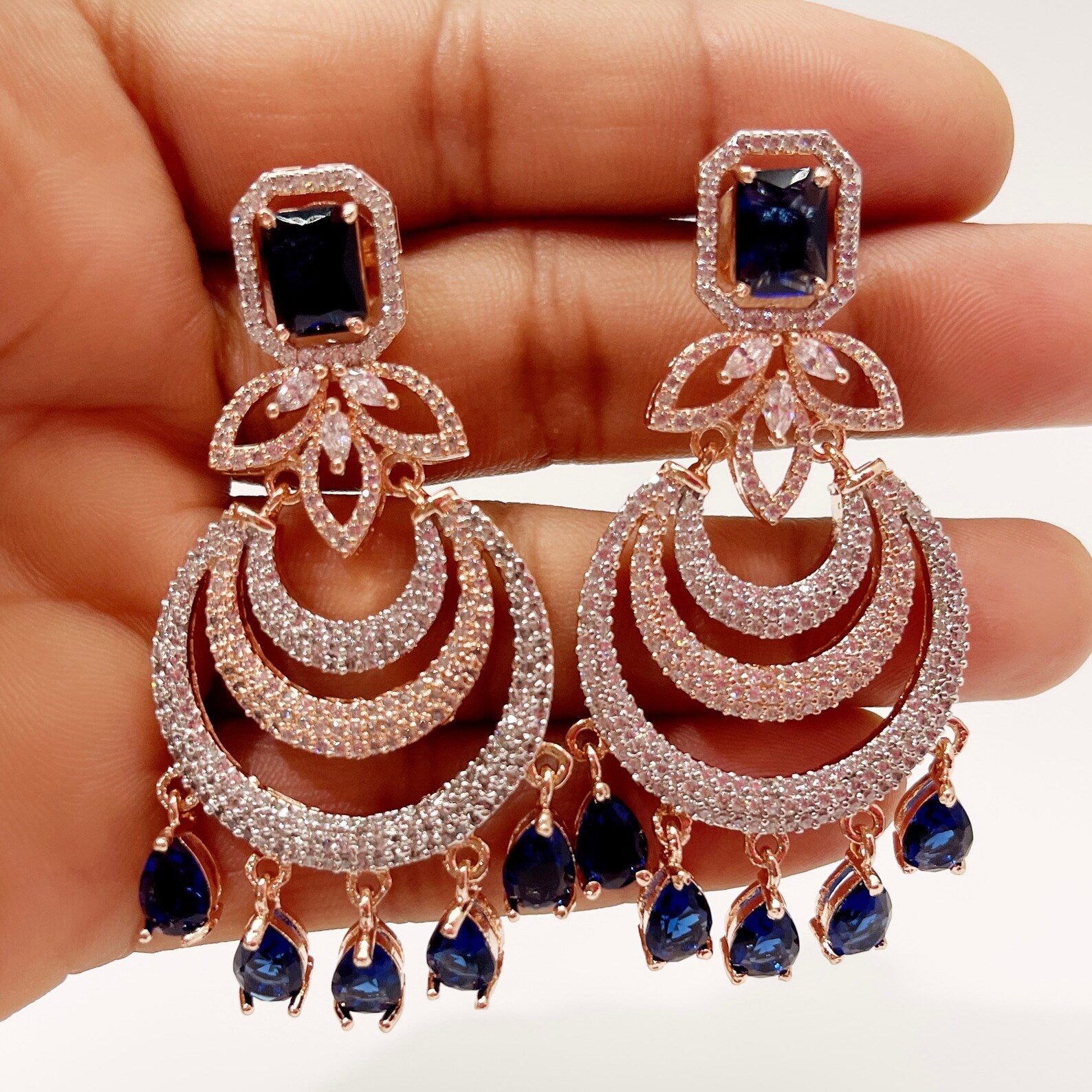 American Diamond earrings/Indian Jewelry/Pakistani Jewelry/Bollywood Jewelry/CZ earrings/AD earrings/Statement earrings/Gift for her