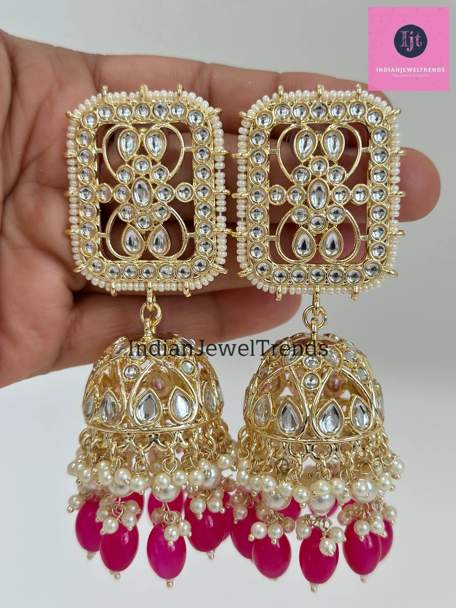 Bollywood oversized Kundan Pearl Jhumka earring /Indian, Pakistani Jewelry/Bollywood Jhumka/Statement Jhumka/indian wedding/Bridesmaid gifts