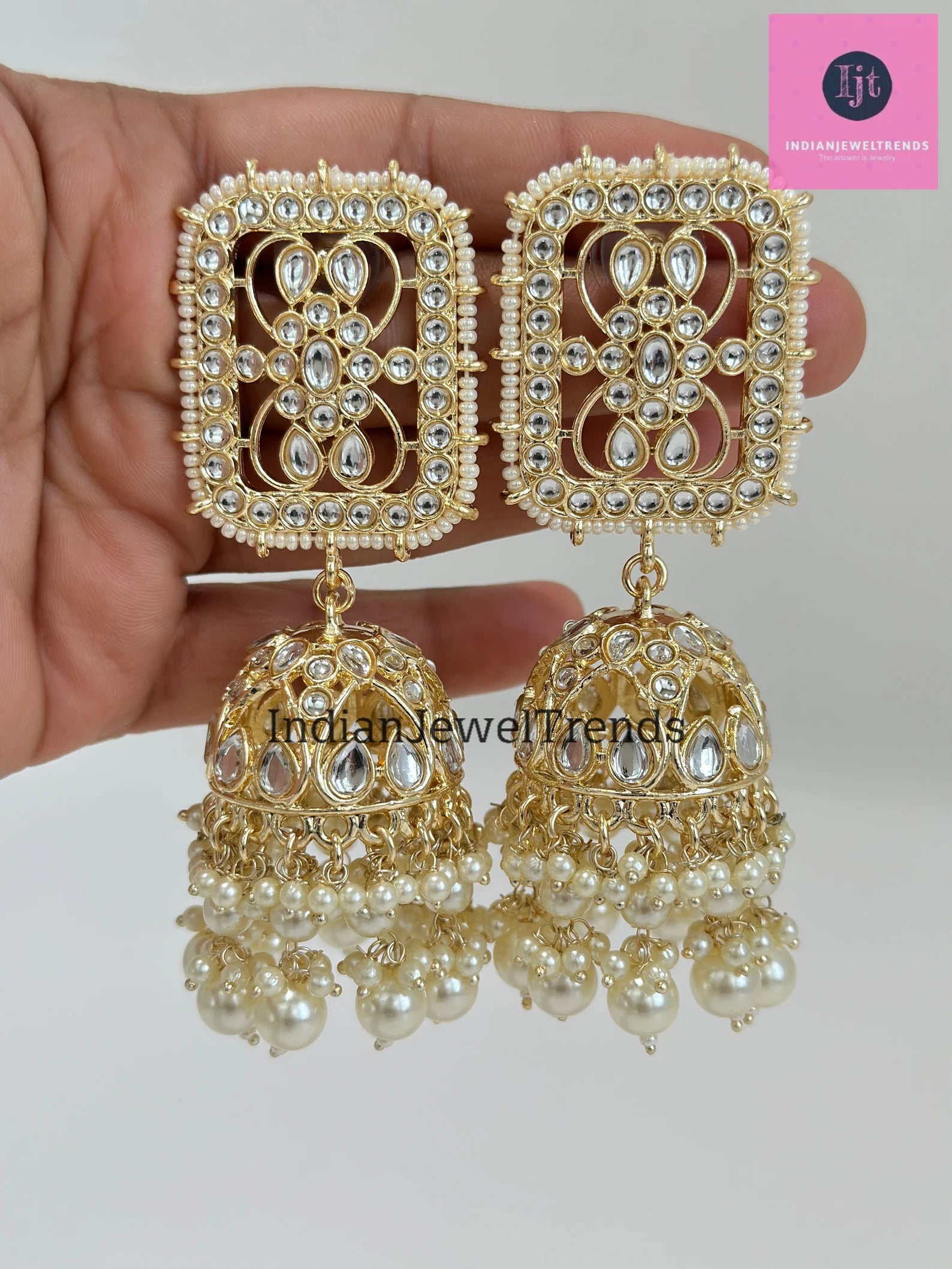 Bollywood oversized Kundan Pearl Jhumka earring /Indian, Pakistani Jewelry/Bollywood Jhumka/Statement Jhumka/indian wedding/Bridesmaid gifts