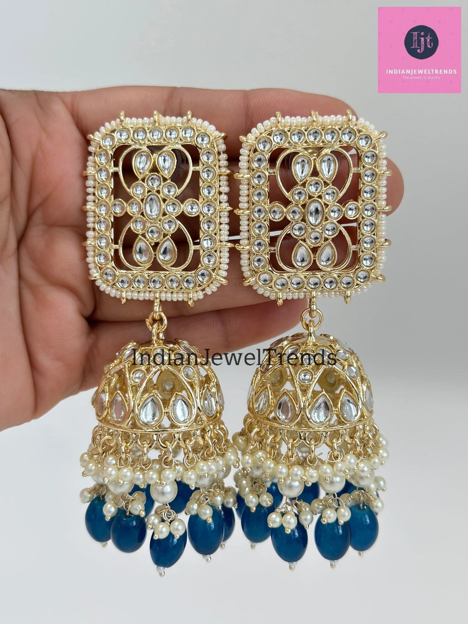 Bollywood oversized Kundan Pearl Jhumka earring /Indian, Pakistani Jewelry/Bollywood Jhumka/Statement Jhumka/indian wedding/Bridesmaid gifts