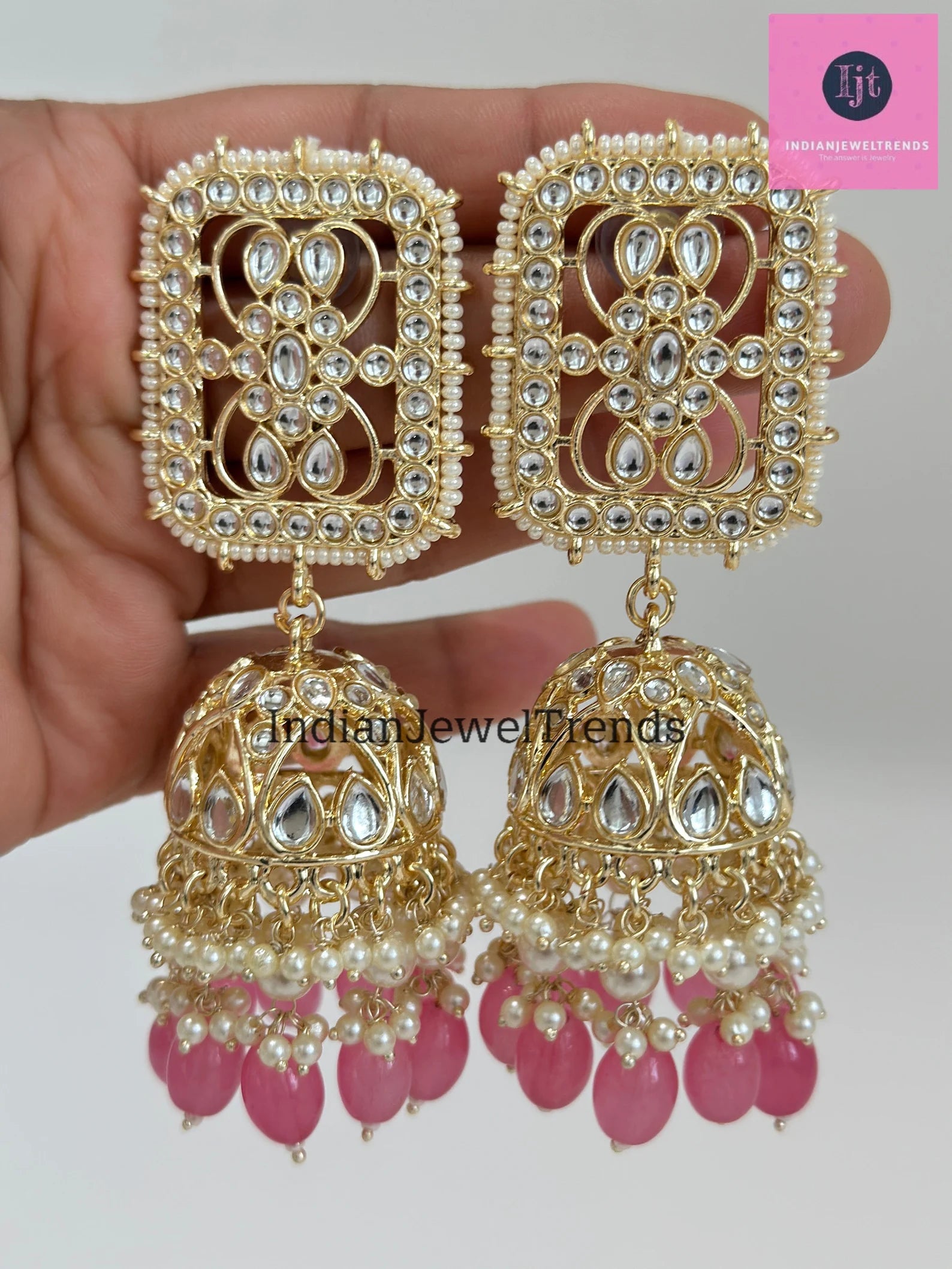 Bollywood oversized Kundan Pearl Jhumka earring /Indian, Pakistani Jewelry/Bollywood Jhumka/Statement Jhumka/indian wedding/Bridesmaid gifts
