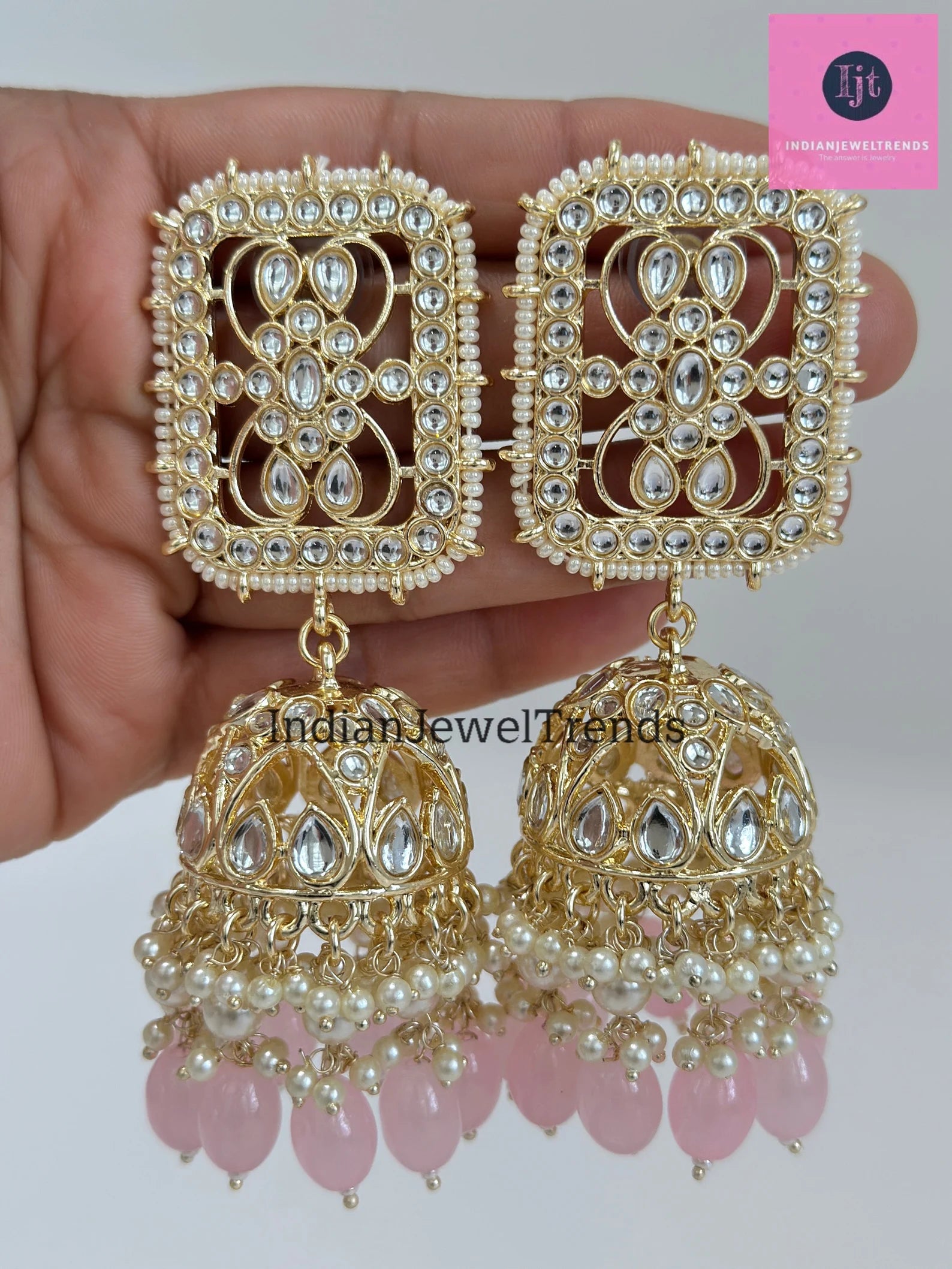 Bollywood oversized Kundan Pearl Jhumka earring /Indian, Pakistani Jewelry/Bollywood Jhumka/Statement Jhumka/indian wedding/Bridesmaid gifts