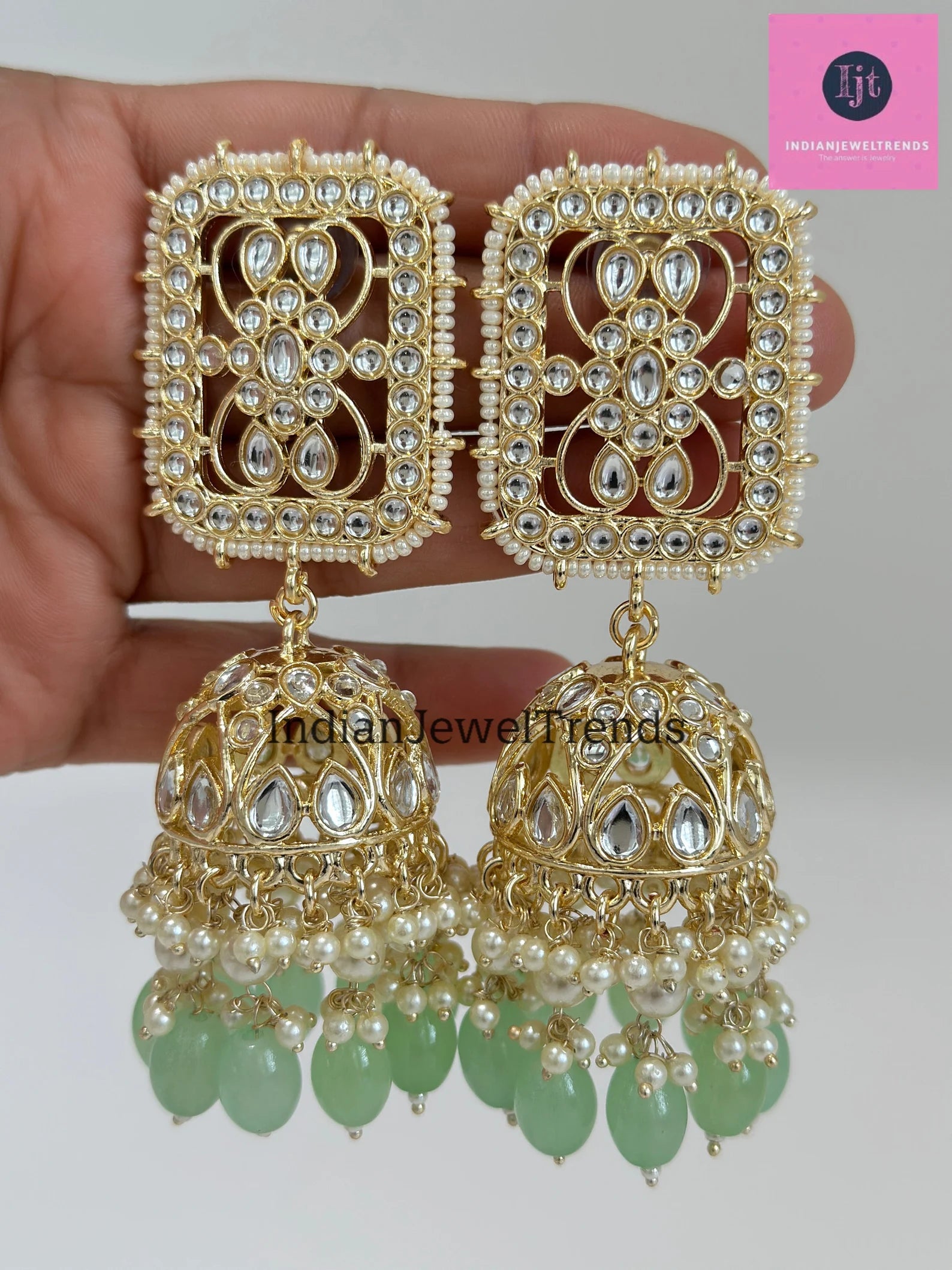 Bollywood oversized Kundan Pearl Jhumka earring /Indian, Pakistani Jewelry/Bollywood Jhumka/Statement Jhumka/indian wedding/Bridesmaid gifts