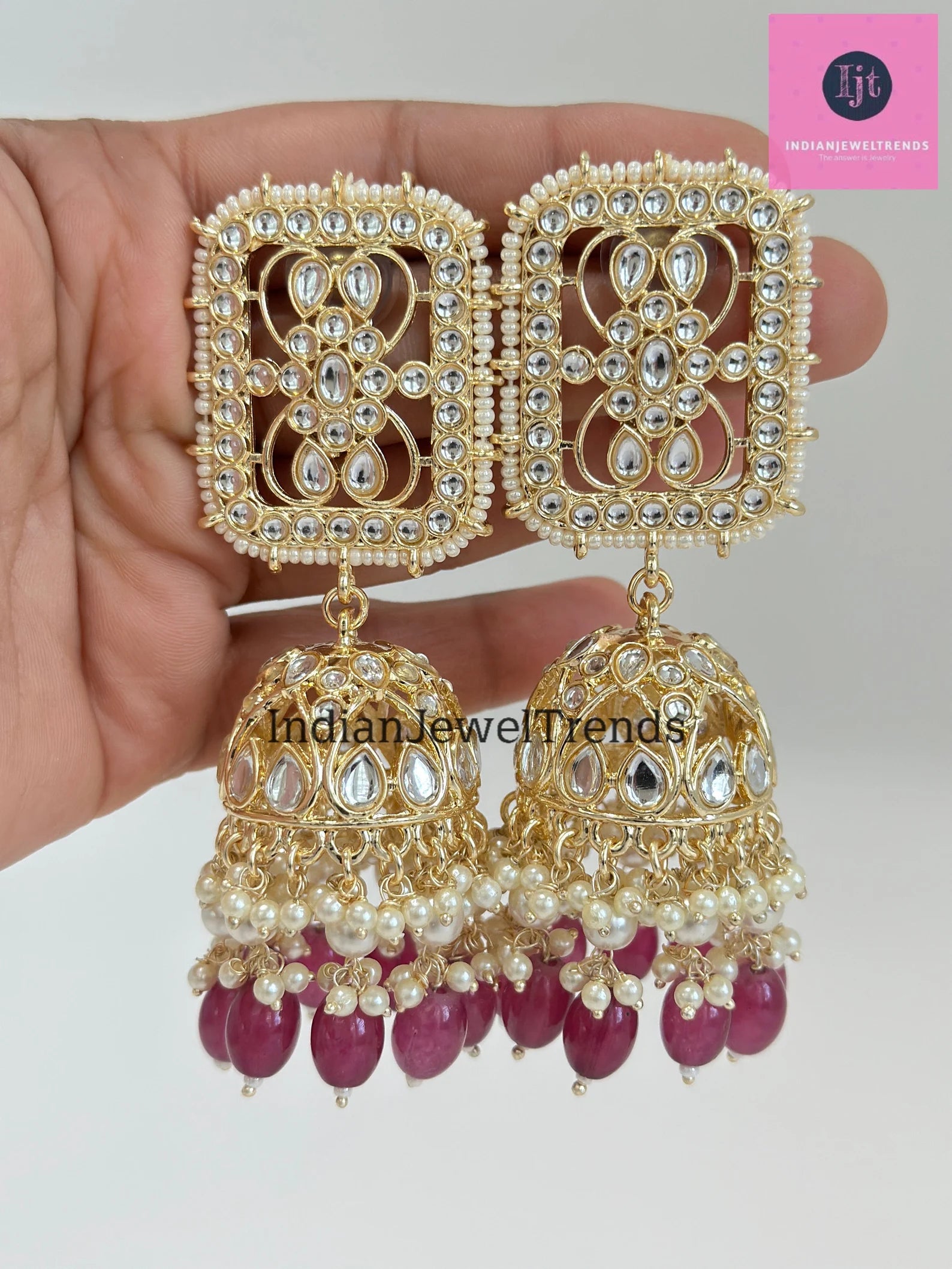 Bollywood oversized Kundan Pearl Jhumka earring /Indian, Pakistani Jewelry/Bollywood Jhumka/Statement Jhumka/indian wedding/Bridesmaid gifts