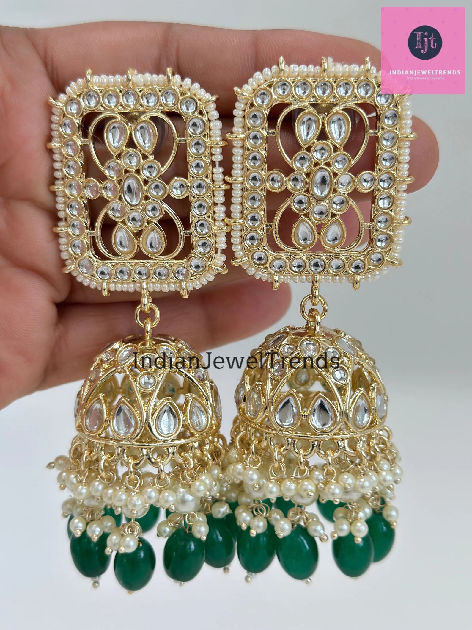 Bollywood oversized Kundan Pearl Jhumka earring /Indian, Pakistani Jewelry/Bollywood Jhumka/Statement Jhumka/indian wedding/Bridesmaid gifts