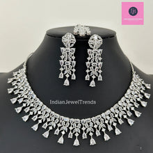 Silver CZ Diamond necklace with Earrings and Tikka /CZ Stones Necklace Set/Elegant/Unique Jewelry/Indian/Pakistani/Bollywood