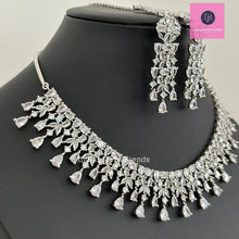 Silver CZ Diamond necklace with Earrings and Tikka /CZ Stones Necklace Set/Elegant/Unique Jewelry/Indian/Pakistani/Bollywood