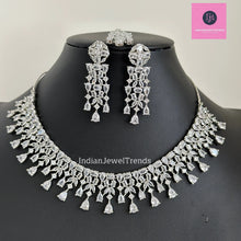 Silver CZ Diamond necklace with Earrings and Tikka /CZ Stones Necklace Set/Elegant/Unique Jewelry/Indian/Pakistani/Bollywood