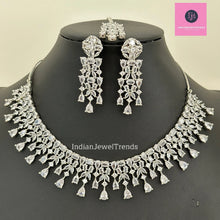Silver CZ Diamond necklace with Earrings and Tikka /CZ Stones Necklace Set/Elegant/Unique Jewelry/Indian/Pakistani/Bollywood