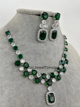 Emerald CZ diamond necklace, American Diamond wedding necklace, Cz jewelry, Indian, Pakistani, Punjabi wedding jewelry, Bridal necklace