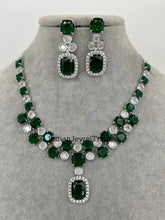 Emerald CZ diamond necklace, American Diamond wedding necklace, Cz jewelry, Indian, Pakistani, Punjabi wedding jewelry, Bridal necklace