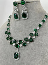 Emerald CZ diamond necklace, American Diamond wedding necklace, Cz jewelry, Indian, Pakistani, Punjabi wedding jewelry, Bridal necklace