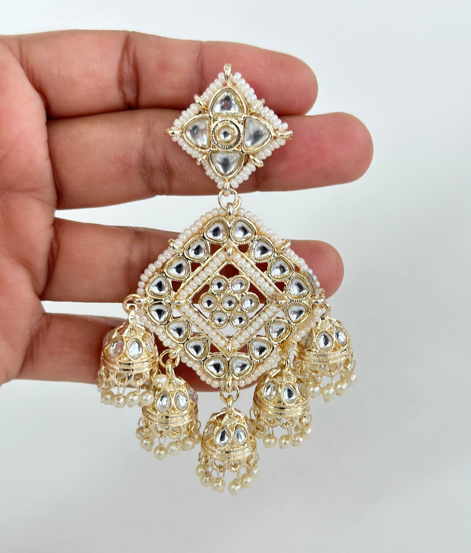 Bollywood Kundan Earrings/Indian Earrings/pearl Earring/Pakistani Earrings/Statement Earrings/Long chandelier/bridal earrings