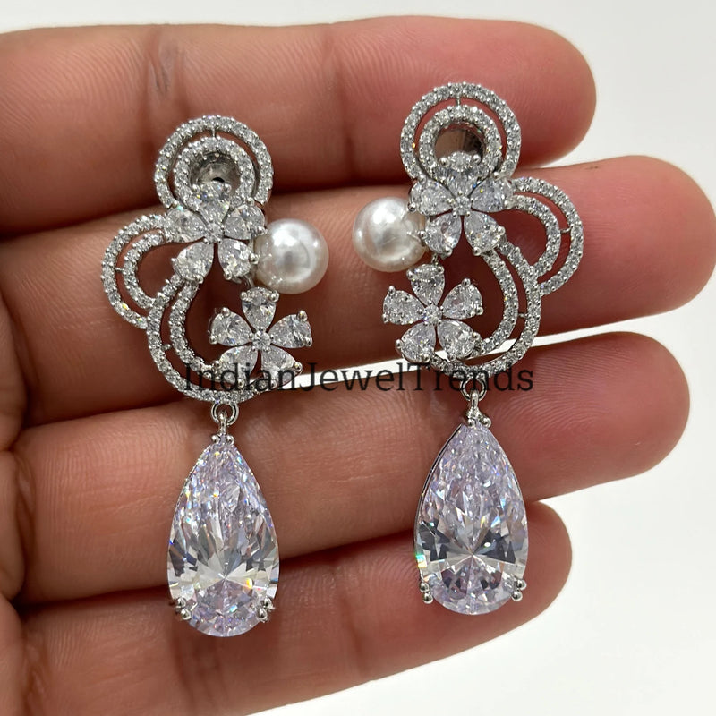 American Diamond earrings/Indian Jewelry/Pakistani Jewelry/Bollywood Jewelry/CZ earrings/AD earrings/Statement earrings/Gift for her