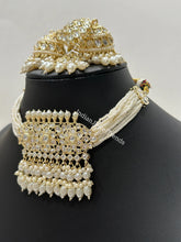 Pearl Kundan Necklace set/Indian Jewelry/Gold pakistani maangtikka necklace/indian wedding /Bridal Teeka Headpiece Bollywood Bridesmaid Gift