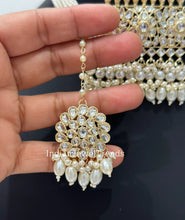 Pearl Kundan Necklace set/Indian Jewelry/Gold pakistani maangtikka necklace/indian wedding /Bridal Teeka Headpiece Bollywood Bridesmaid Gift