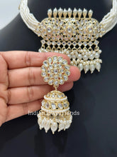 Pearl Kundan Necklace set/Indian Jewelry/Gold pakistani maangtikka necklace/indian wedding /Bridal Teeka Headpiece Bollywood Bridesmaid Gift