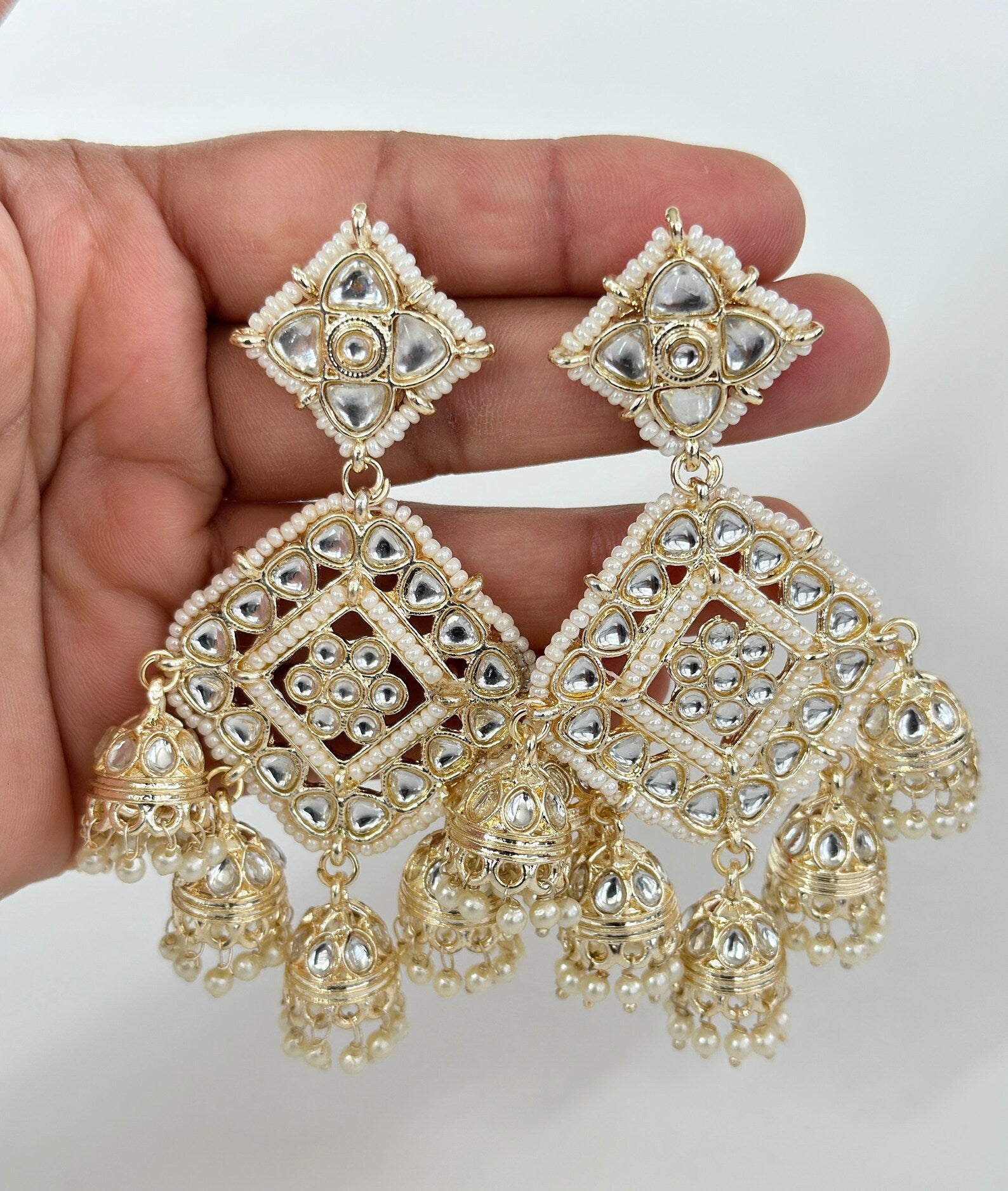 Bollywood Kundan Earrings/Indian Earrings/pearl Earring/Pakistani Earrings/Statement Earrings/Long chandelier/bridal earrings