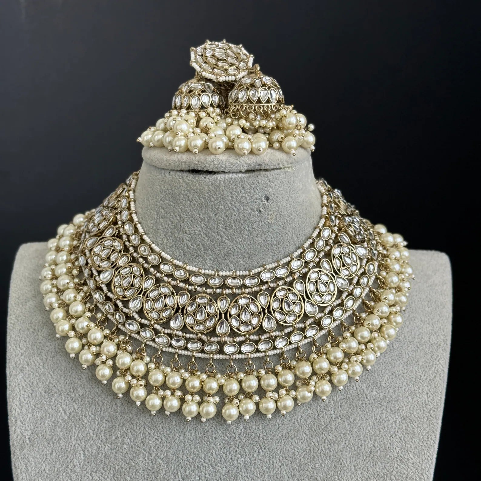 White Bridal Kundan Pearl Necklace Set/ Kundan Choker/ Bollywood Jewelry/ Indian jewelry/ Pakistani/ punjabi necklace/bridal /indian wedding
