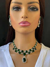 Emerald CZ diamond necklace, American Diamond wedding necklace, Cz jewelry, Indian, Pakistani, Punjabi wedding jewelry, Bridal necklace