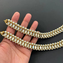 Mirror Kundan Pearl Anklet Pair, Payal, Jhanjran, Panjeb,Indian Traditional Anklets,Indian Jewelry,Pakistani Jewelry