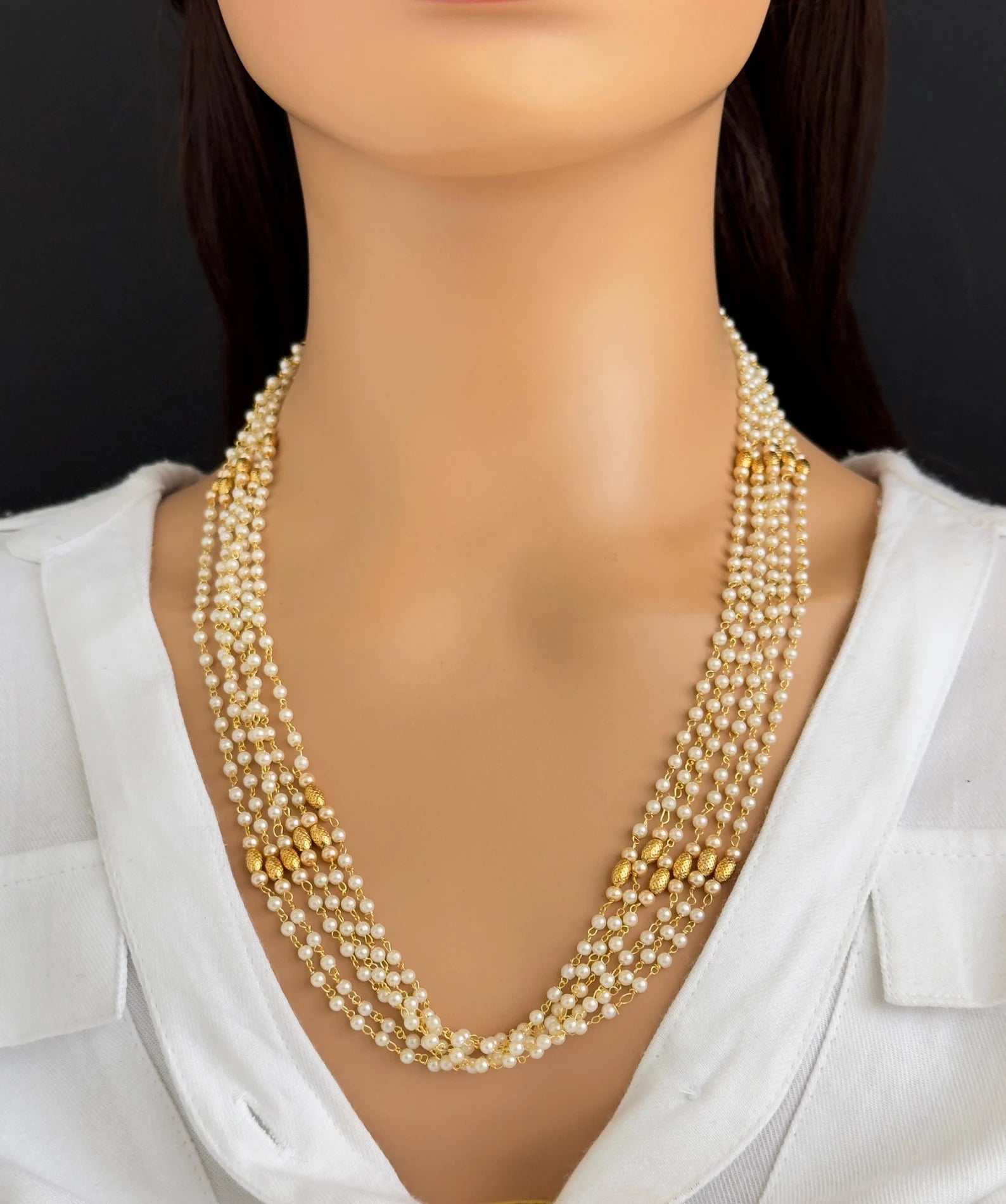 Antique Pearl Mala Necklace With Gold Plating\ Antique Gold Long Necklace/Indian Necklace/South Indian Necklace/Long Necklace/Indian Jewelry