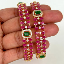Set of 2 Ruby Emerald Gold Diamond Bangles(2 PC)/CZ Bangles/Indian Bangles/CZ stone bangles/Indian wedding/bridal jewelry/Gold bangles