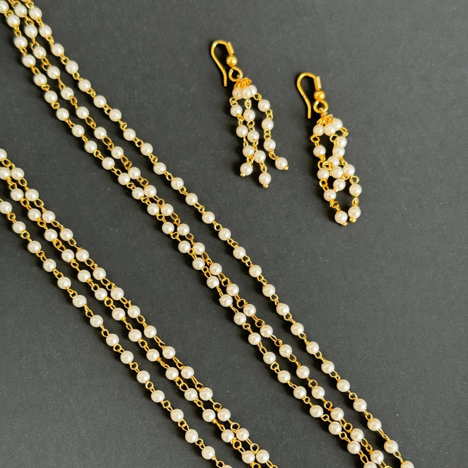 Antique Pearl Mala Necklace With Gold Plating\ Antique Gold Long Necklace/Indian Necklace/South Indian Necklace/Long Necklace/Indian Jewelry