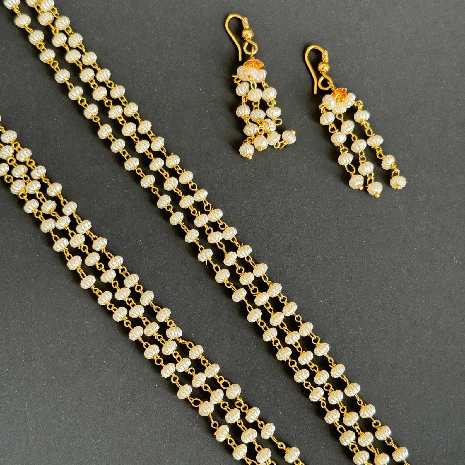 Antique Pearl Mala Necklace With Gold Plating\ Antique Gold Long Necklace/Indian Necklace/South Indian Necklace/Long Necklace/Indian Jewelry