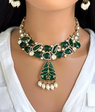 Green Victorian Sabyasachi inspired uncut polki Kundan Necklace,Indian Bridal Jewelry,Bollywood Sabyasachi Necklace,Designer Necklace
