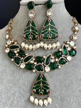 Green Victorian Sabyasachi inspired uncut polki Kundan Necklace,Indian Bridal Jewelry,Bollywood Sabyasachi Necklace,Designer Necklace