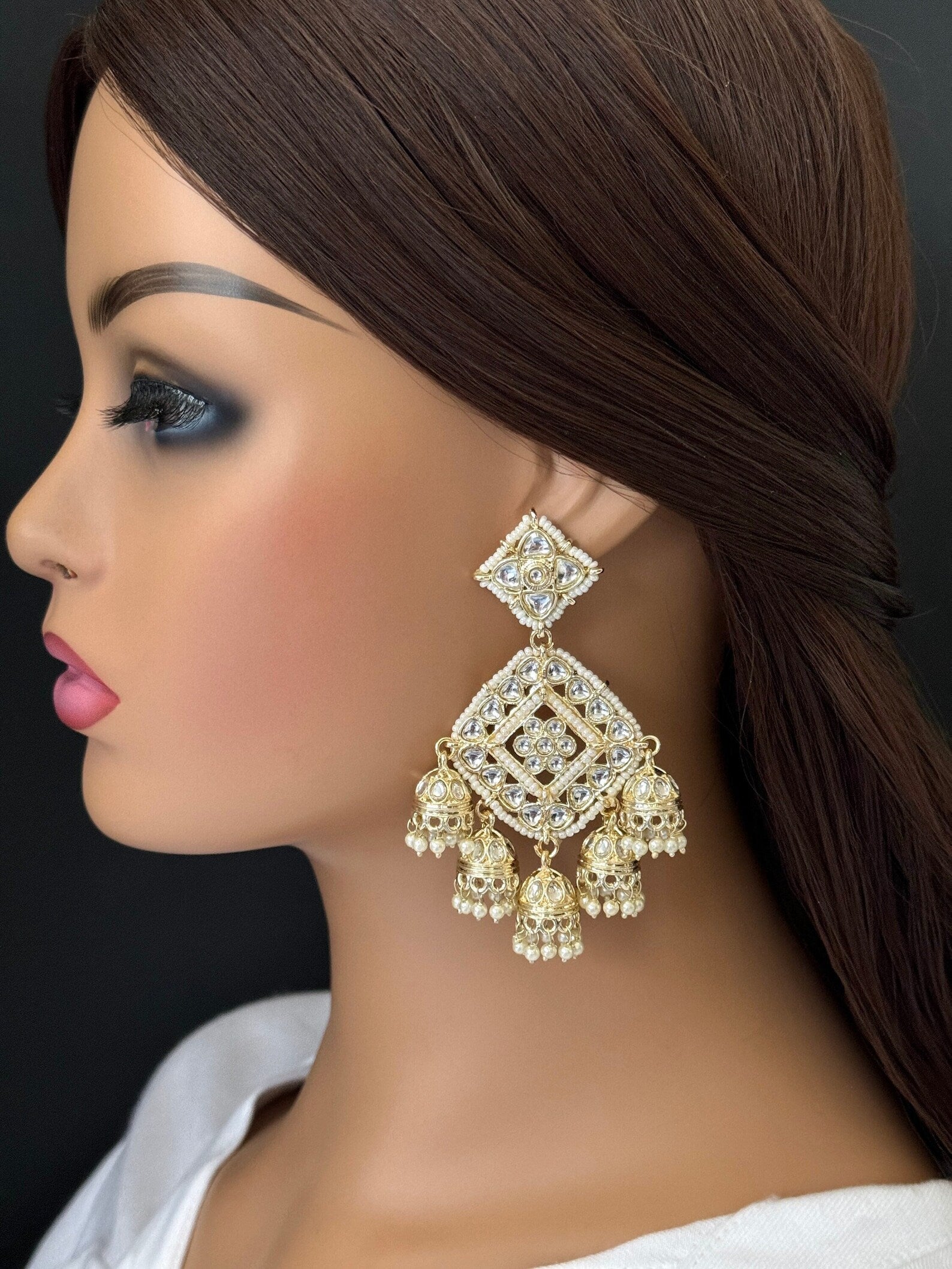 Bollywood Kundan Earrings/Indian Earrings/pearl Earring/Pakistani Earrings/Statement Earrings/Long chandelier/bridal earrings