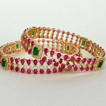 Set of 2 Ruby Emerald Gold Diamond Bangles(2 PC)/CZ Bangles/Indian Bangles/CZ stone bangles/Indian wedding/bridal jewelry/Gold bangles