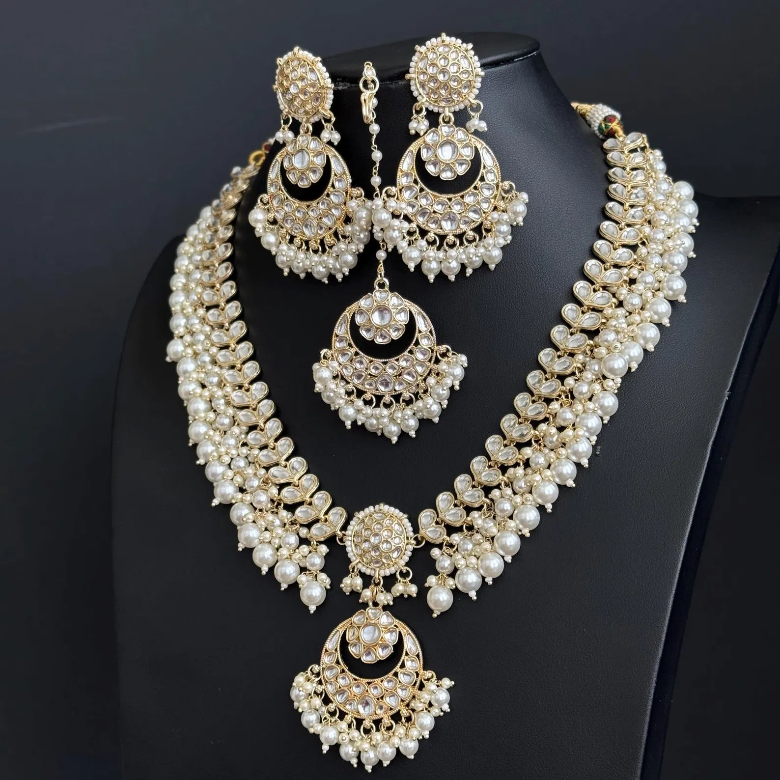 White Pearl Kundan Necklace Set/ Kundan Jewelry/ Bollywood Jewelry/ Indian Jewelry/ Pakistani necklace/Punjabi/bridal /Indian wedding IndianJewelTrends 4.5 out of 5 stars