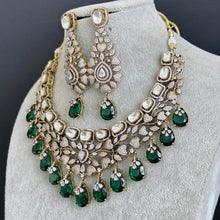 Emerald Victorian Moissanite Polki Necklace, Premium Indian Jewelry Sabyasachi Necklace Indian Bridal Necklace Bollywood Celebrity Jewelry