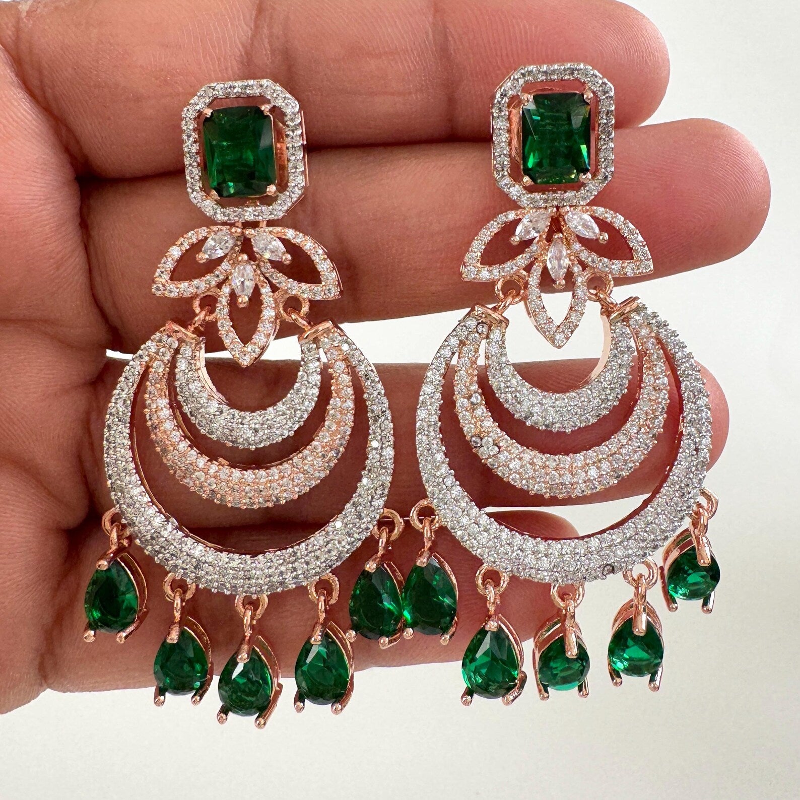 American Diamond earrings/Indian Jewelry/Pakistani Jewelry/Bollywood Jewelry/CZ earrings/AD earrings/Statement earrings/Gift for her