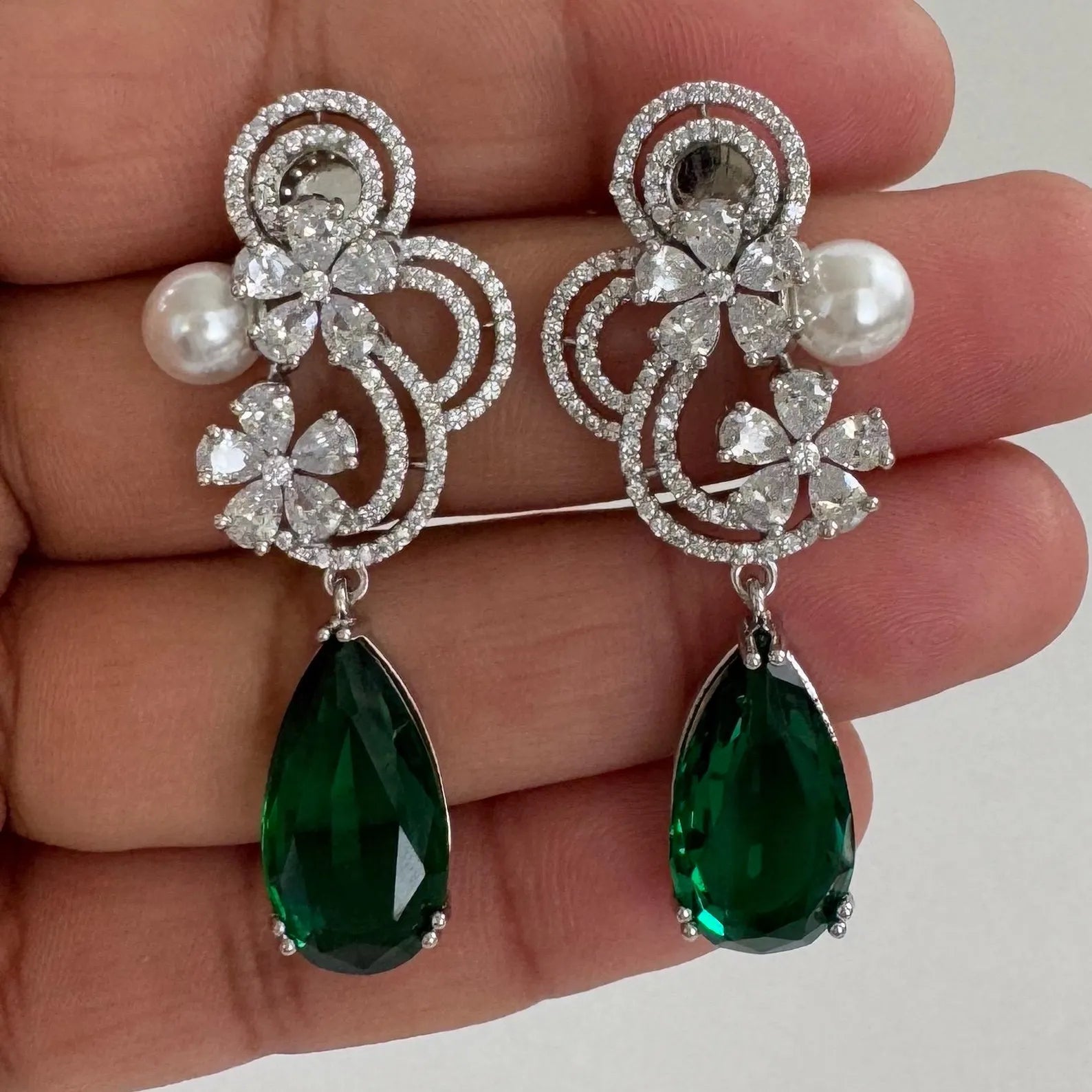 American Diamond earrings/Indian Jewelry/Pakistani Jewelry/Bollywood Jewelry/CZ earrings/AD earrings/Statement earrings/Gift for her