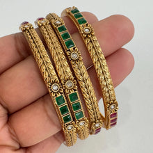 Ruby Green Kemp gold bangles 4pcs, Rajwadi bangles, South Indian Bangles ,gold bangles, Indian Pakistani jewelry for wedding, Bridal Jewelry