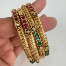 Ruby Green Kemp gold bangles 4pcs, Rajwadi bangles, South Indian Bangles ,gold bangles, Indian Pakistani jewelry for wedding, Bridal Jewelry