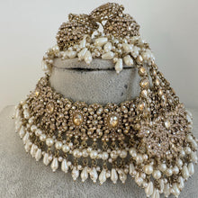 White Champagne Antique Shadow Stone Pearl Choker Necklace with earring and tikka and Passa Bridal necklace Indian Pakistani Punjabi Wedding