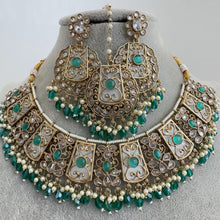 RamaGreen Antique Polki Kundan necklace set/Reverse Ad Necklace/Statement necklace/Indian/Punjabi Necklace/Pakistani Jewelry/Bridal necklace